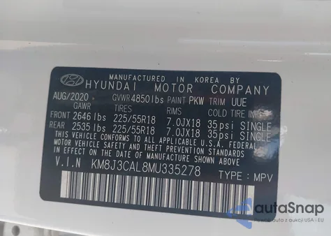 2021 Hyundai Tucson Sel z USA, uszkodzony, nr VIN KM8J3CAL8MU335278